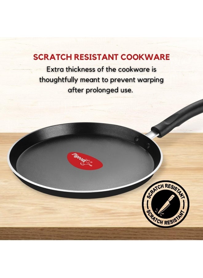 Pigeon Mio Nonstick Cookware Gift Set 8 Pieces | Aluminium | Black | Flat Tawa, Fry Pan, Kadai with Glass Lid & Kitchen Tools - Image 4
